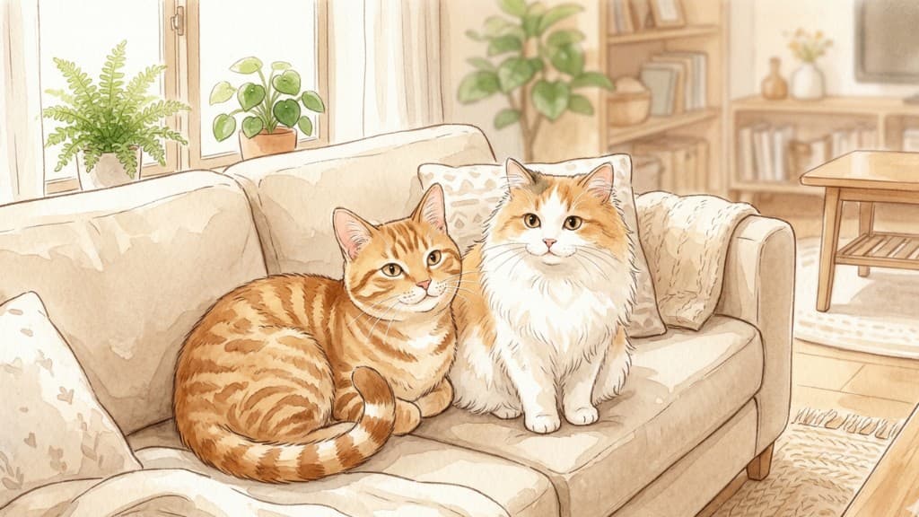 ソファでくつろぐ2匹の猫